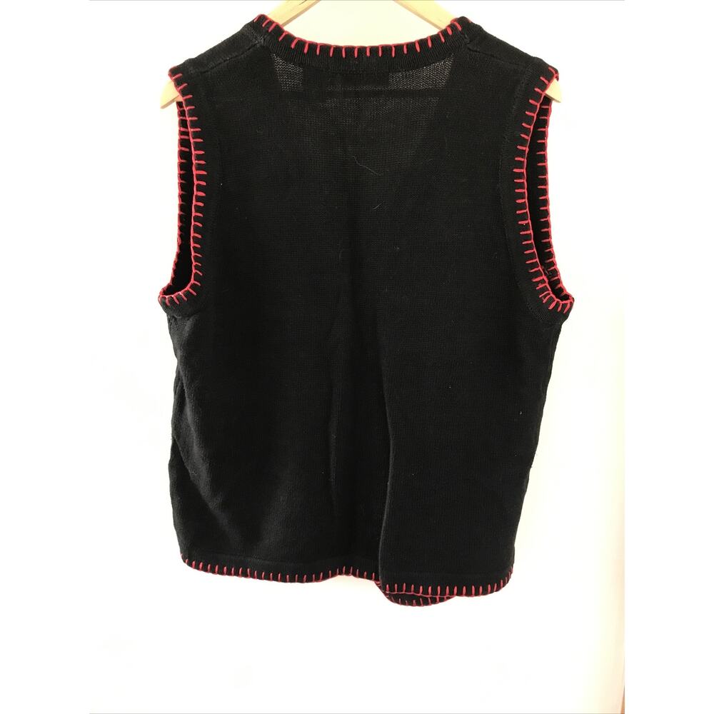 Vtg Victoria Jones Black Ugly Christmas Button Up Cardigan Sweater Vest M L 44" - Picture 8 of 8